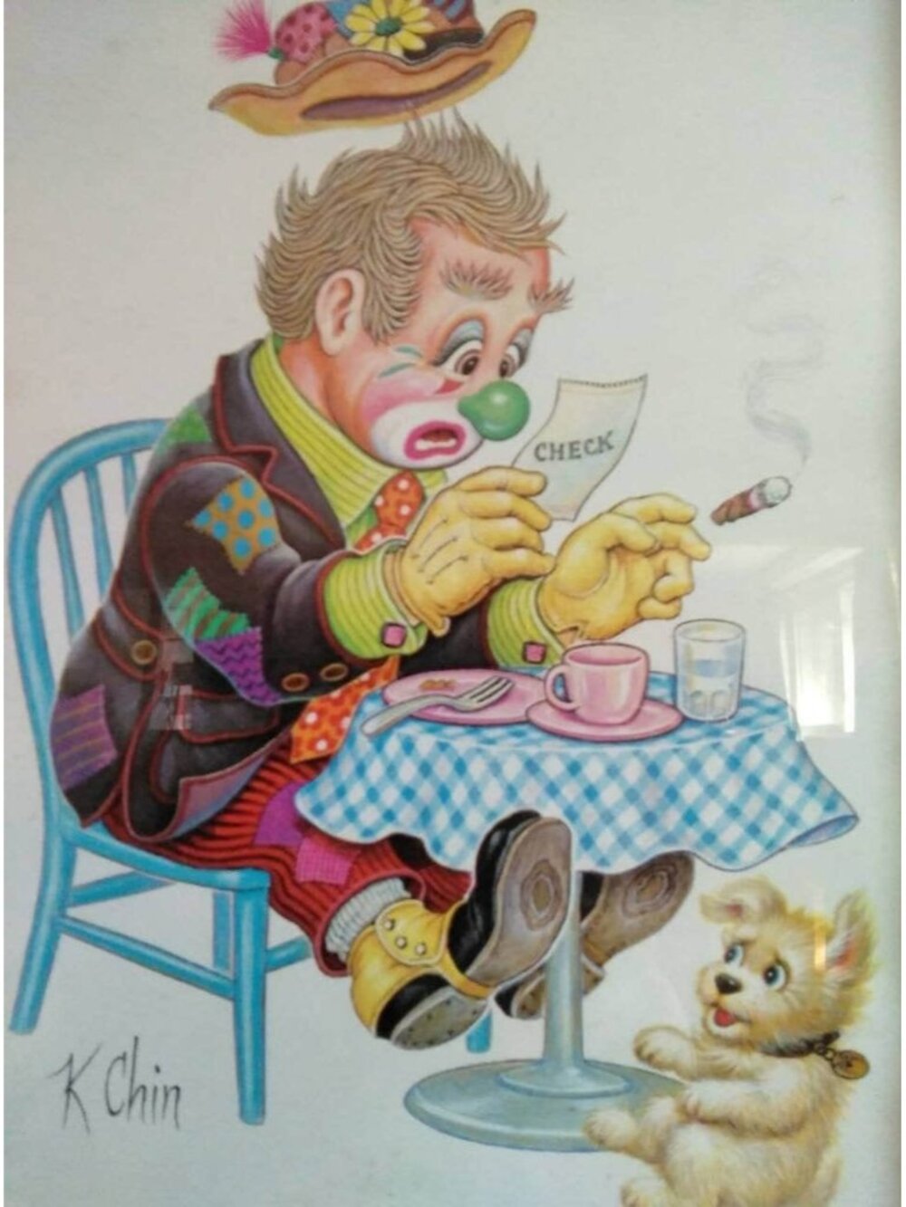 Vintage K Chin Clown Hobo Series Wall Art-Got The Check, Framed Print